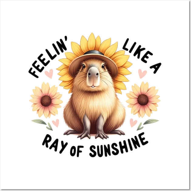 Feelin' Like a Ray of Sunshine Sunflower Capybara Wall Art by TheCloakedOak